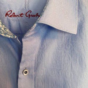 Robert Graham Mens Medium Light Blue Paisley Flip Cuff Shirt Button Down